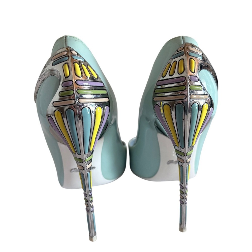 Gimmy Baldinini Patent Leather Pointed Toe Enamel Cage Heel Stiletto Pumps 37 - Picture 3 of 16